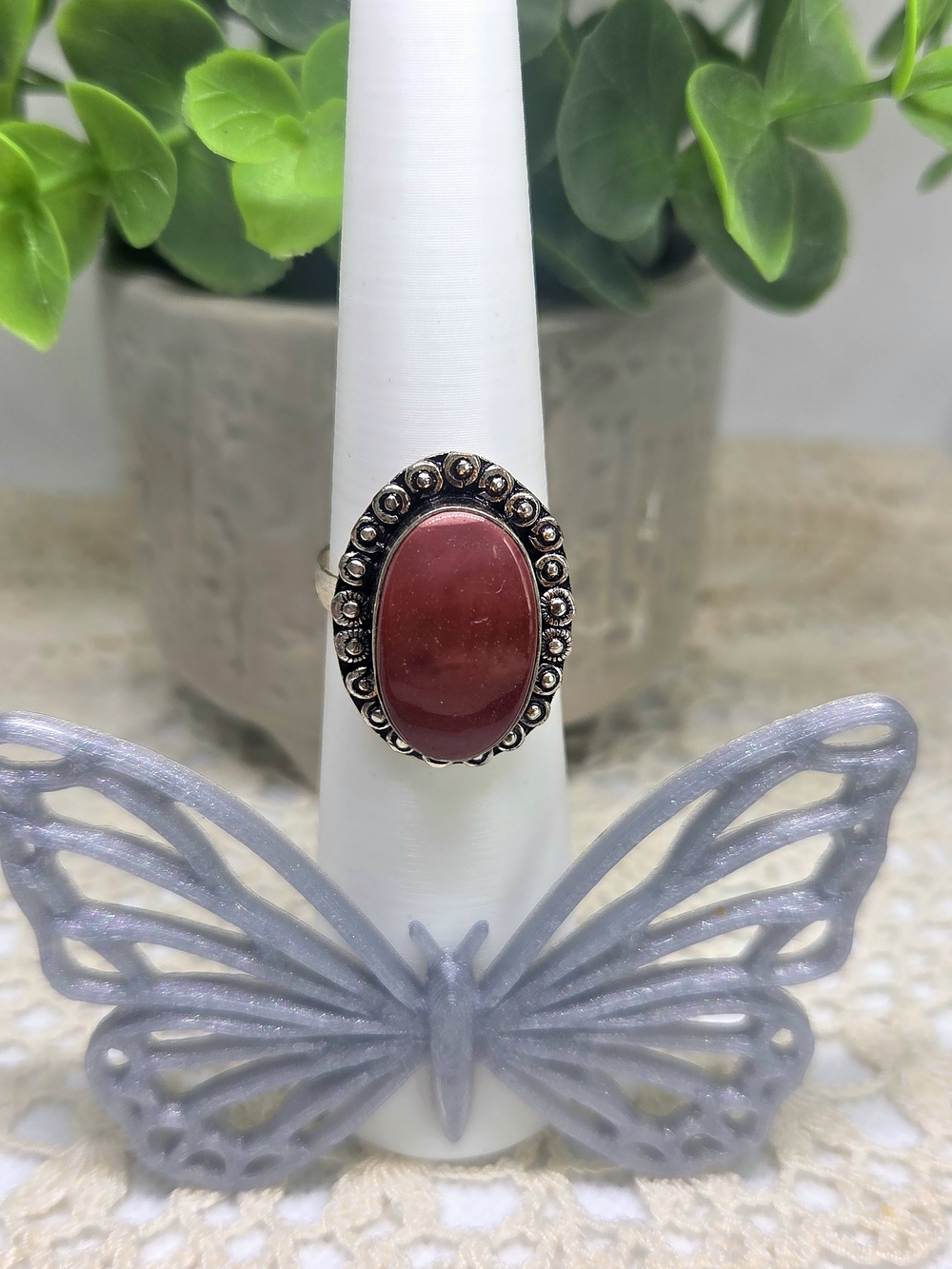 Elegant Sterling Silver Oval Red Carnelian Accent Ring